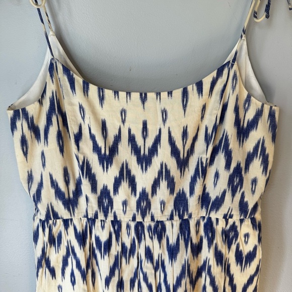 J Crew Cotton Blue White Geometric Tribal Print Lined Tie Strap Dress Sz 10 - Picture 3 of 6